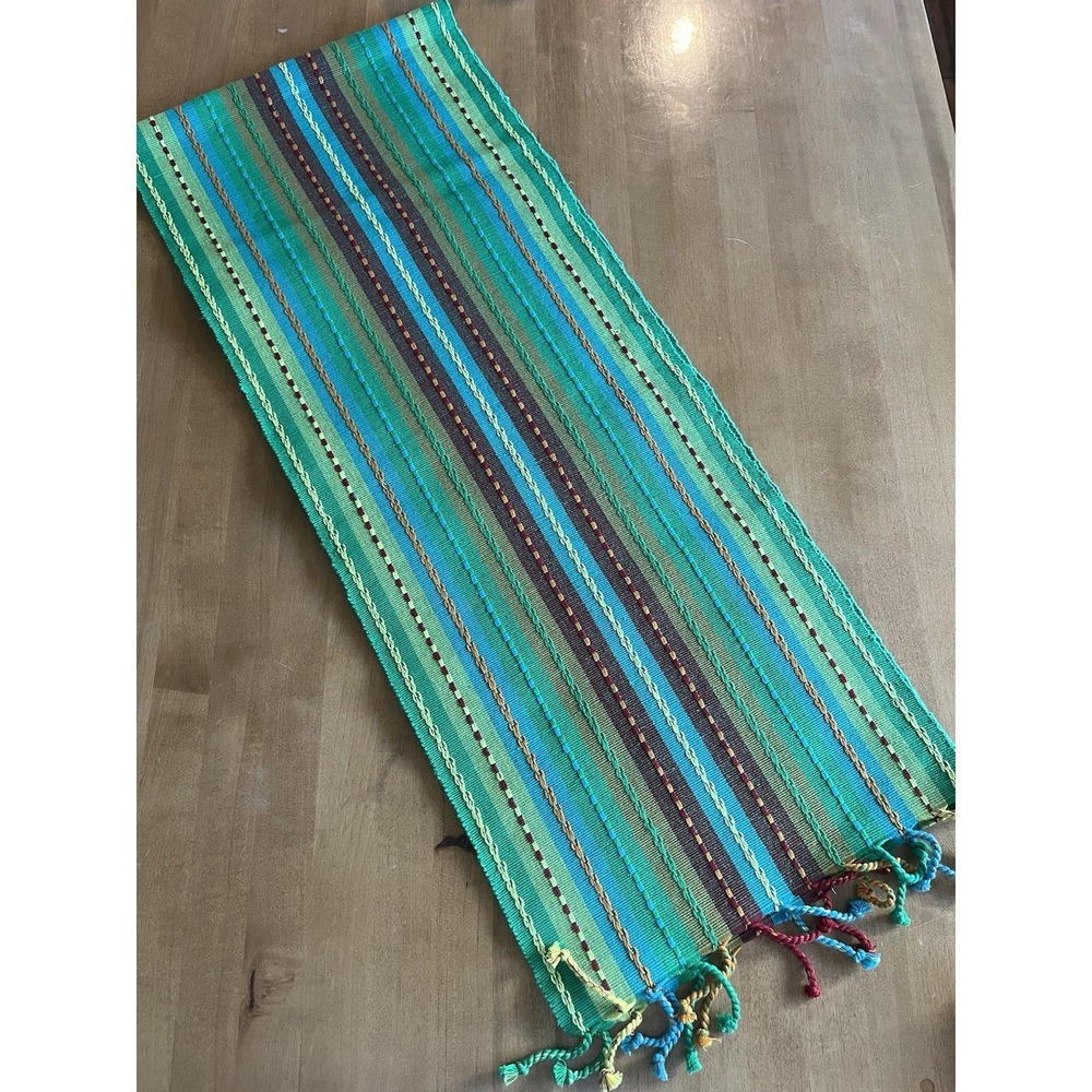 Pier 1 Imports Table Runner Long Stripe 14"x71"Southwest Fringe Embroidered Boho